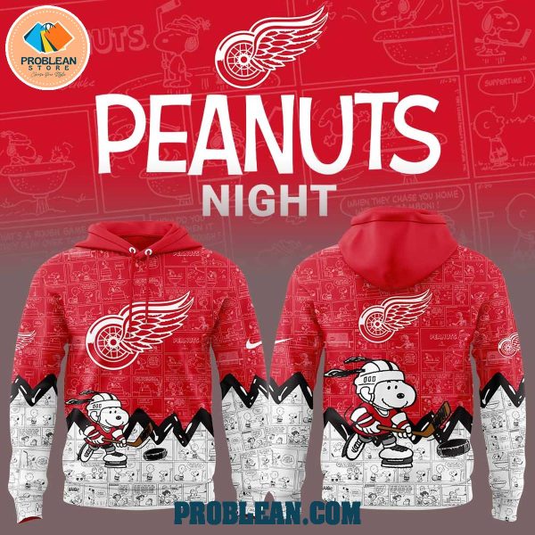 Detroit Red Wings 75th Anniversary Snoopy Peanuts Hoodie T Shirt