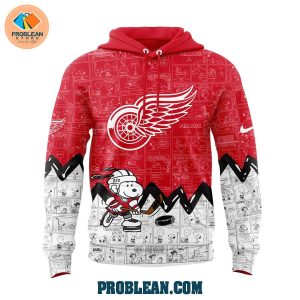 Detroit Red Wings 75th Anniversary Snoopy Peanuts Hoodie T Shirt