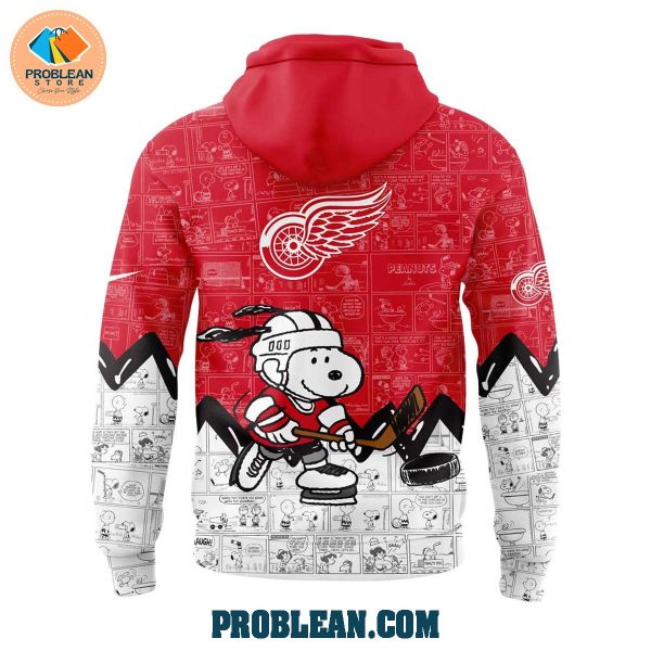 Detroit Red Wings 75th Anniversary Snoopy Peanuts Hoodie T Shirt