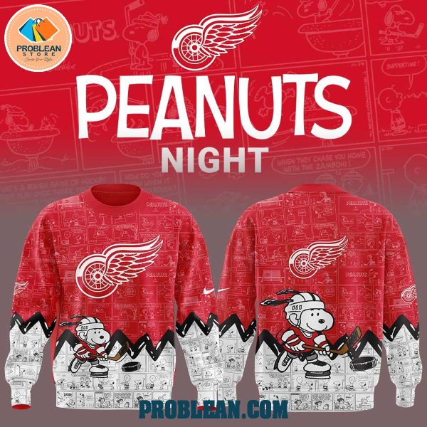 Detroit Red Wings 75th Anniversary Snoopy Peanuts Hoodie T Shirt