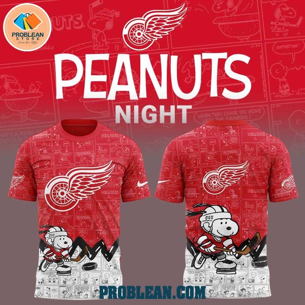 Detroit Red Wings 75th Anniversary Snoopy Peanuts Hoodie T Shirt