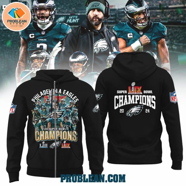 Philadelphia Eagles 2x Super Bowl Champions Black Hoodie T Shirt