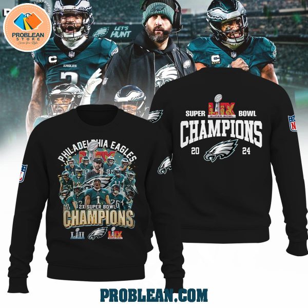 Philadelphia Eagles 2x Super Bowl Champions Black Hoodie T Shirt