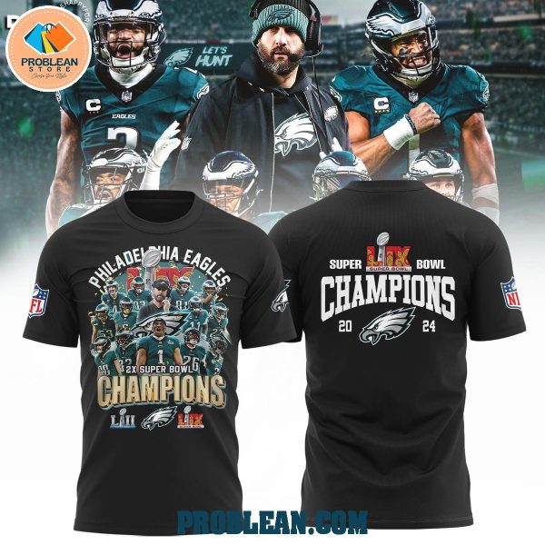 Philadelphia Eagles 2x Super Bowl Champions Black Hoodie T Shirt